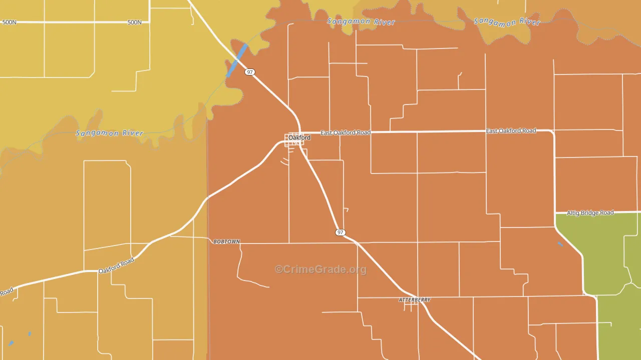 Oakford, IL Map of Murder Rates