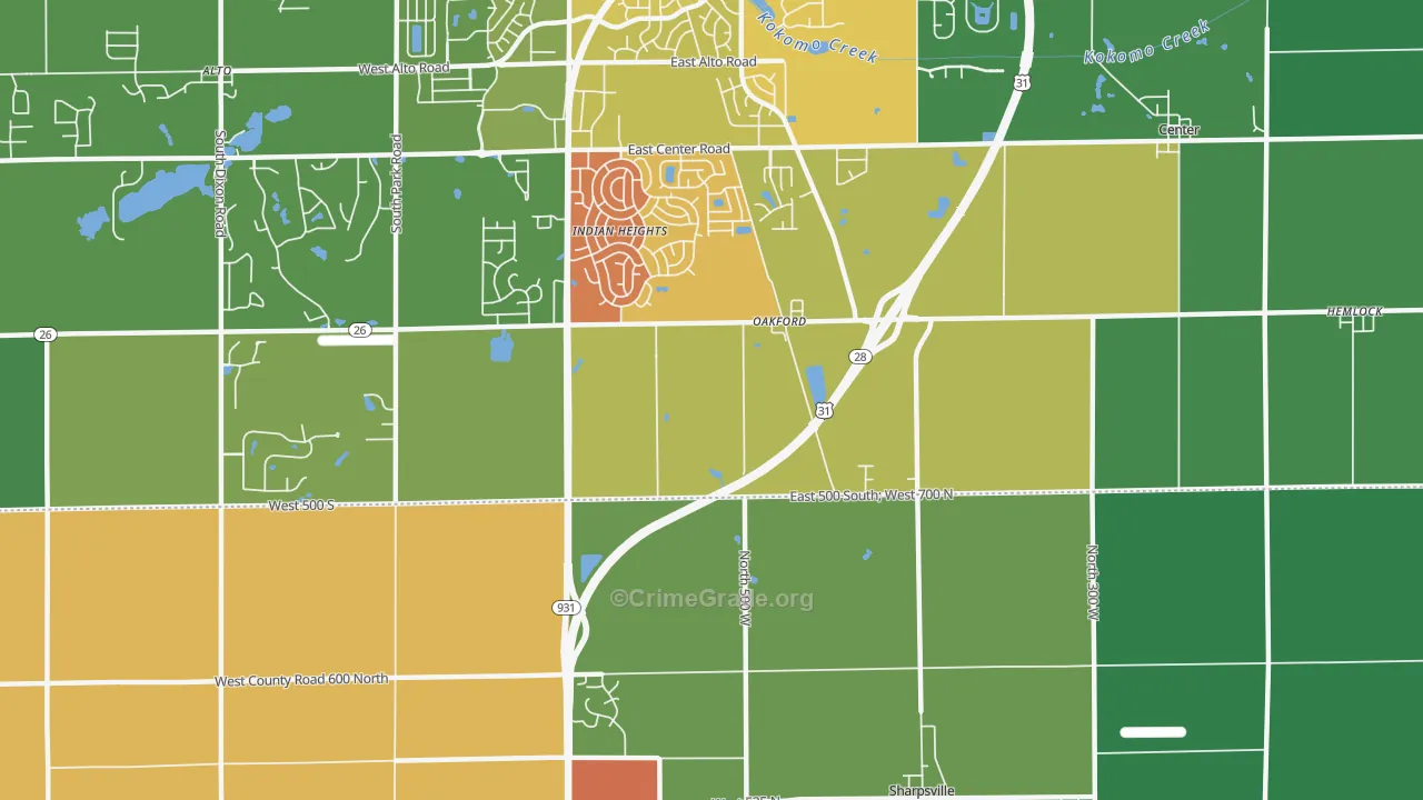 Oakford, IN Map of Murder Rates