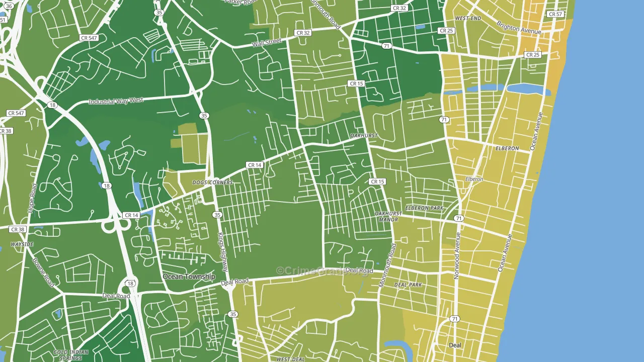 Oakhurst, NJ Map of Murder Rates