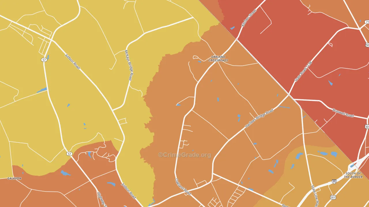 Oakland Cross Roads, SC Map of Murder Rates