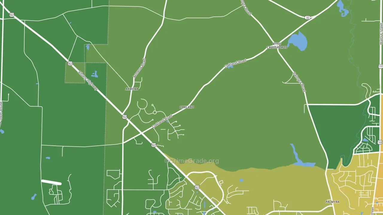 Oakland, GA Map of Murder Rates