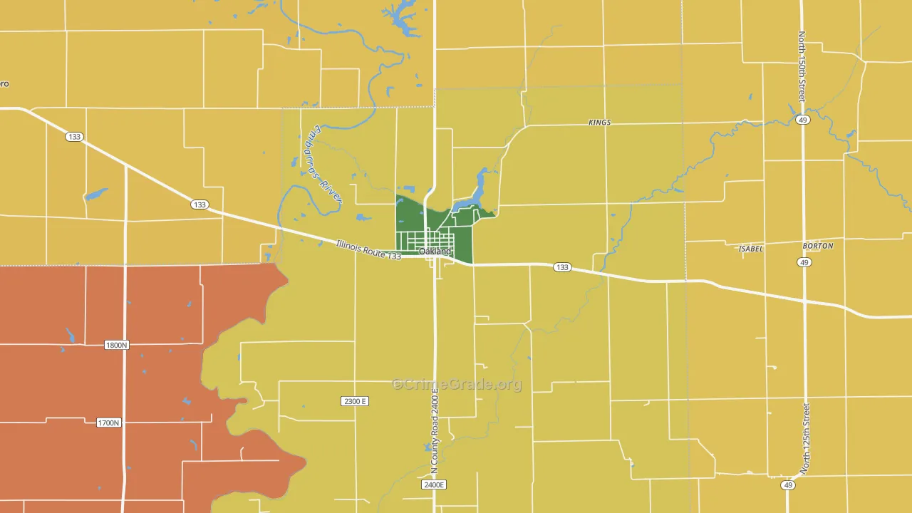 Oakland, IL Map of Murder Rates