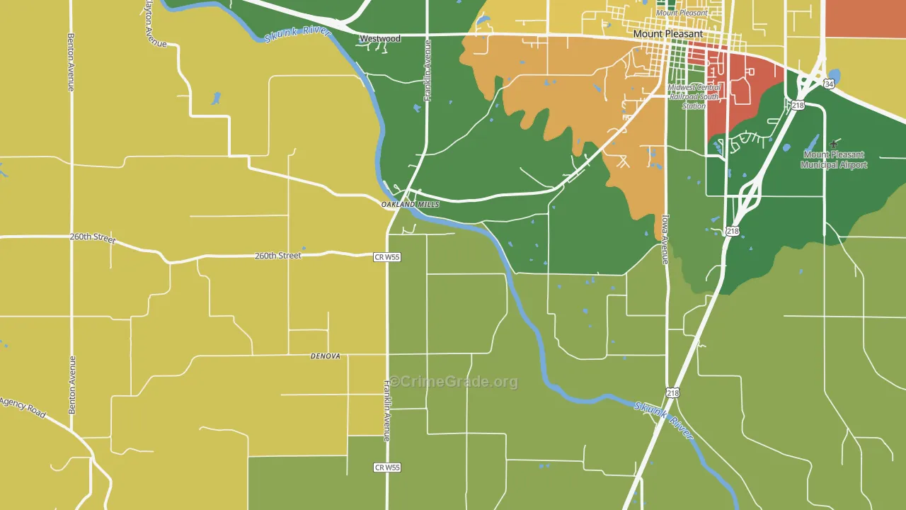 Oakland Mills, IA Map of Murder Rates