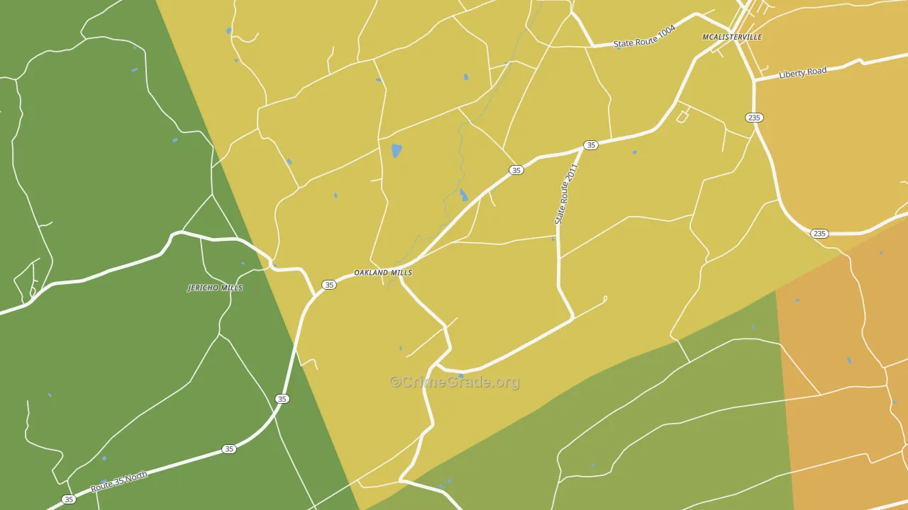 Oakland Mills, PA Map of Murder Rates
