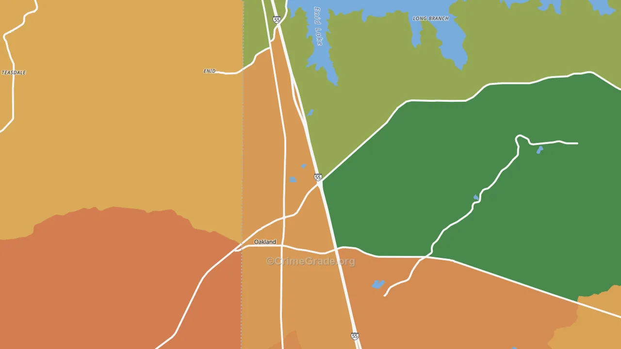 Oakland, MS Map of Murder Rates