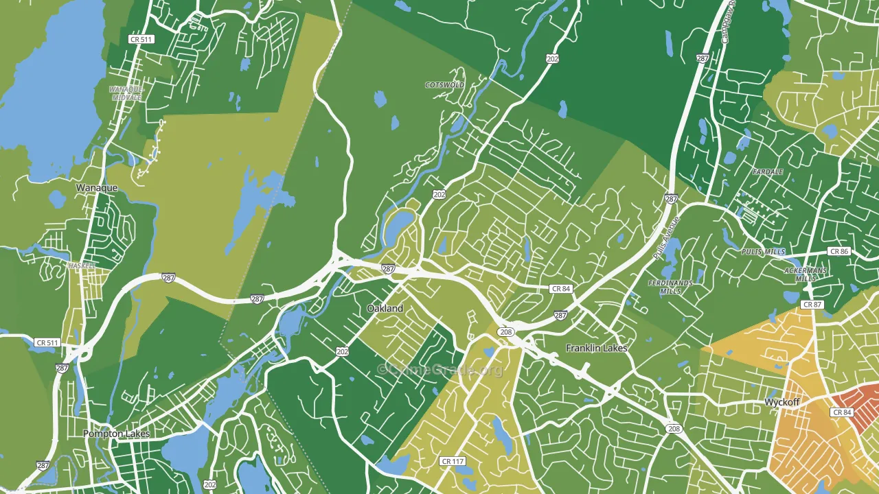 Oakland, NJ Map of Murder Rates