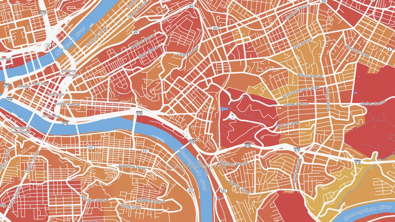 Oakland, Pittsburgh, PA Map of Murder Rates