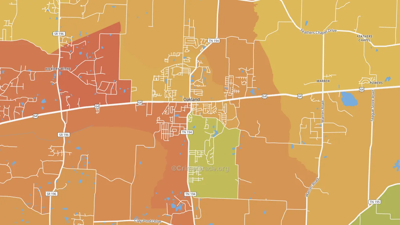 Oakland, TN Map of Murder Rates