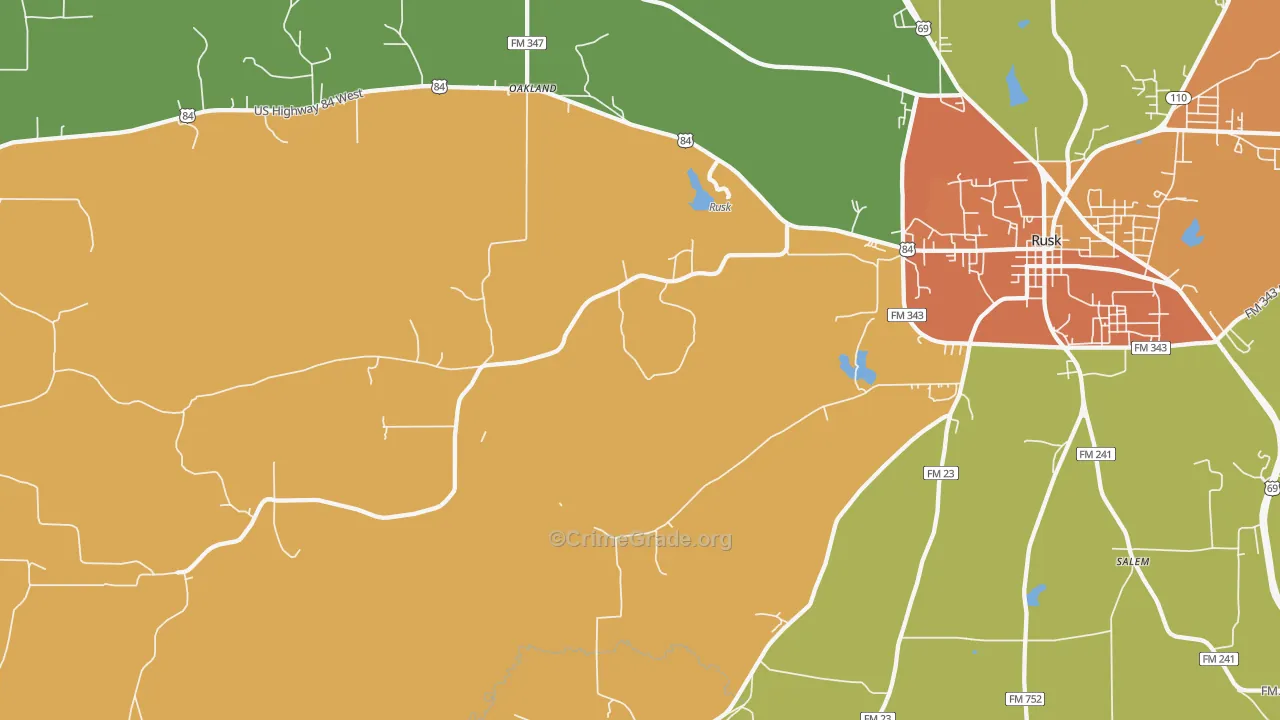 Oakland, TX Map of Murder Rates