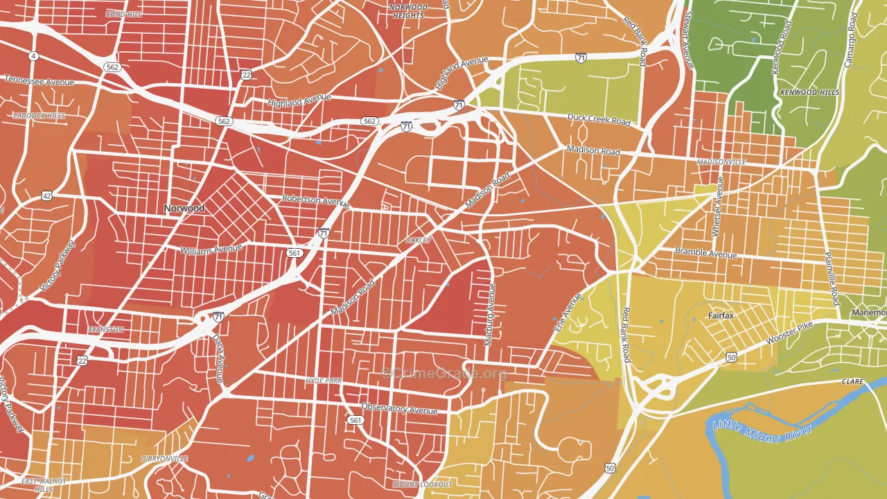 Oakley, Cincinnati, OH Map of Murder Rates