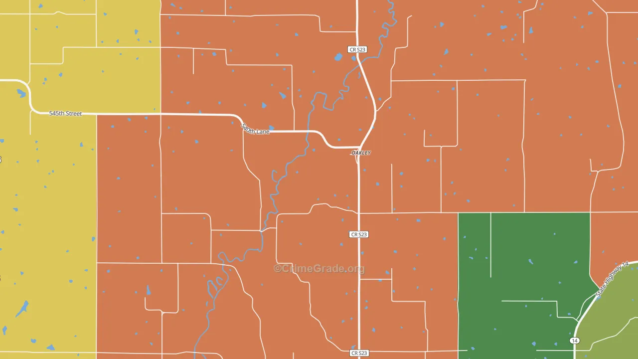 Oakley, IA Map of Murder Rates
