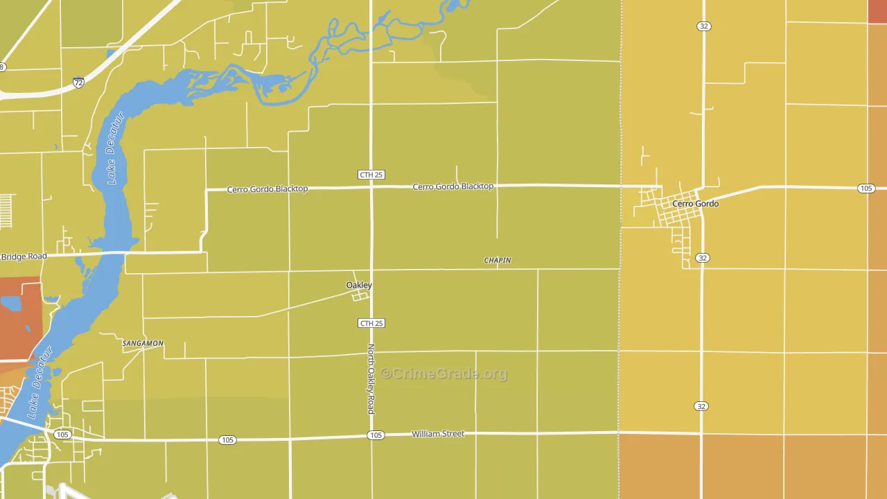 Oakley, IL Map of Murder Rates