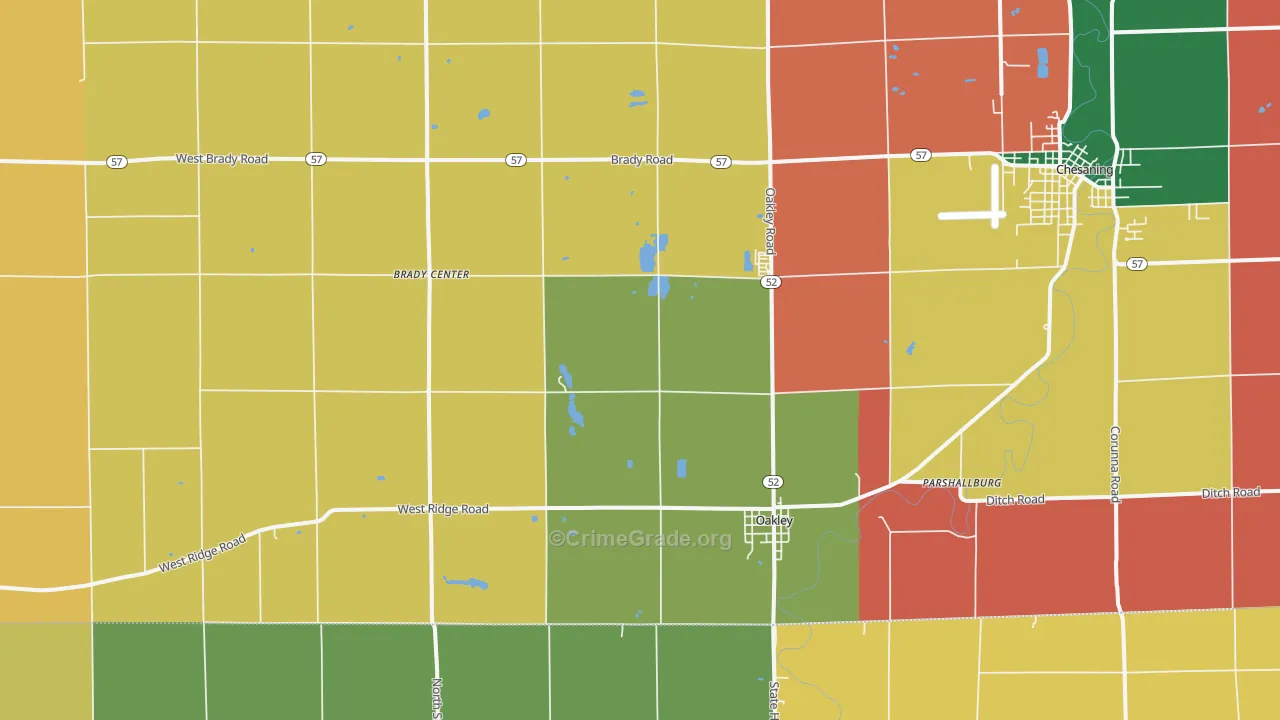 Oakley, MI Map of Murder Rates