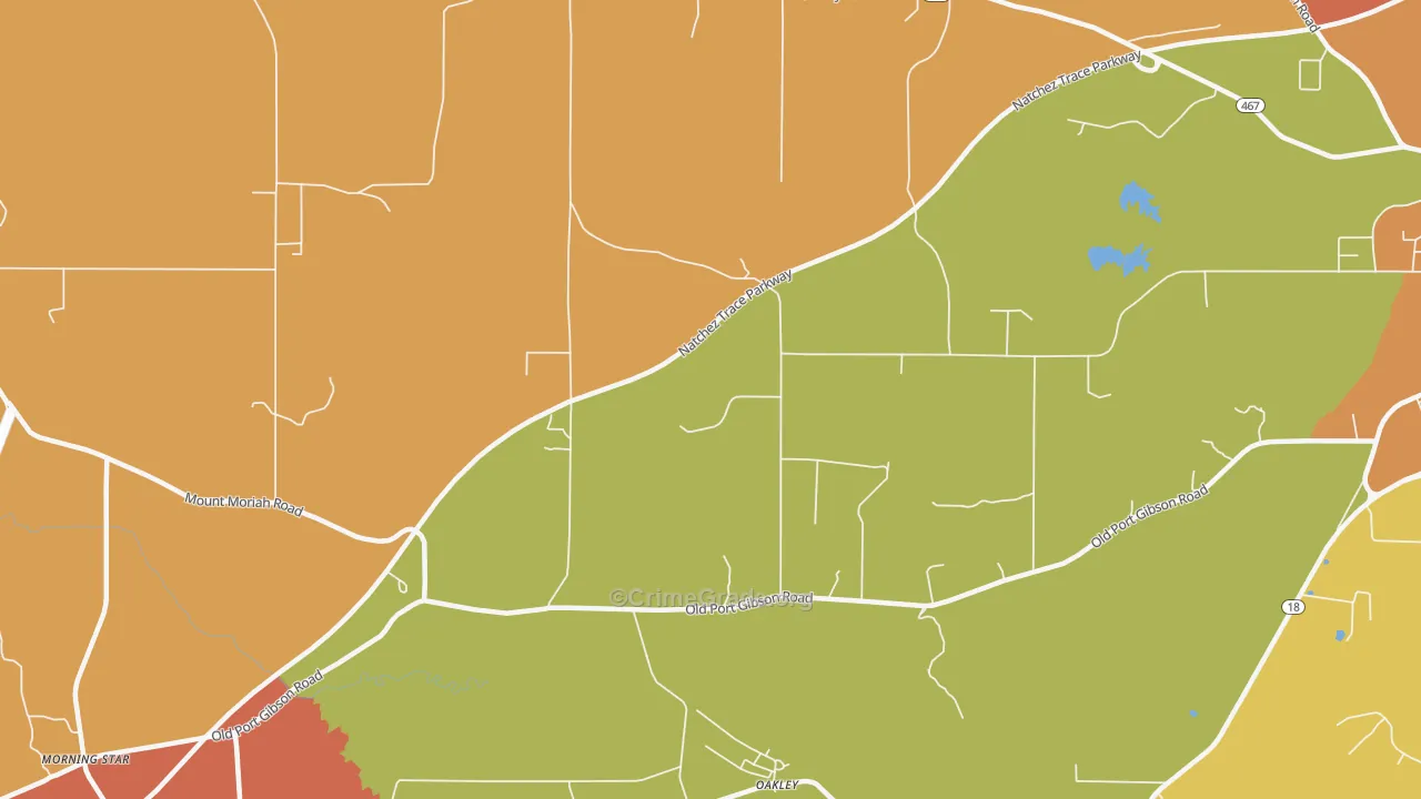 Oakley, MS Map of Murder Rates