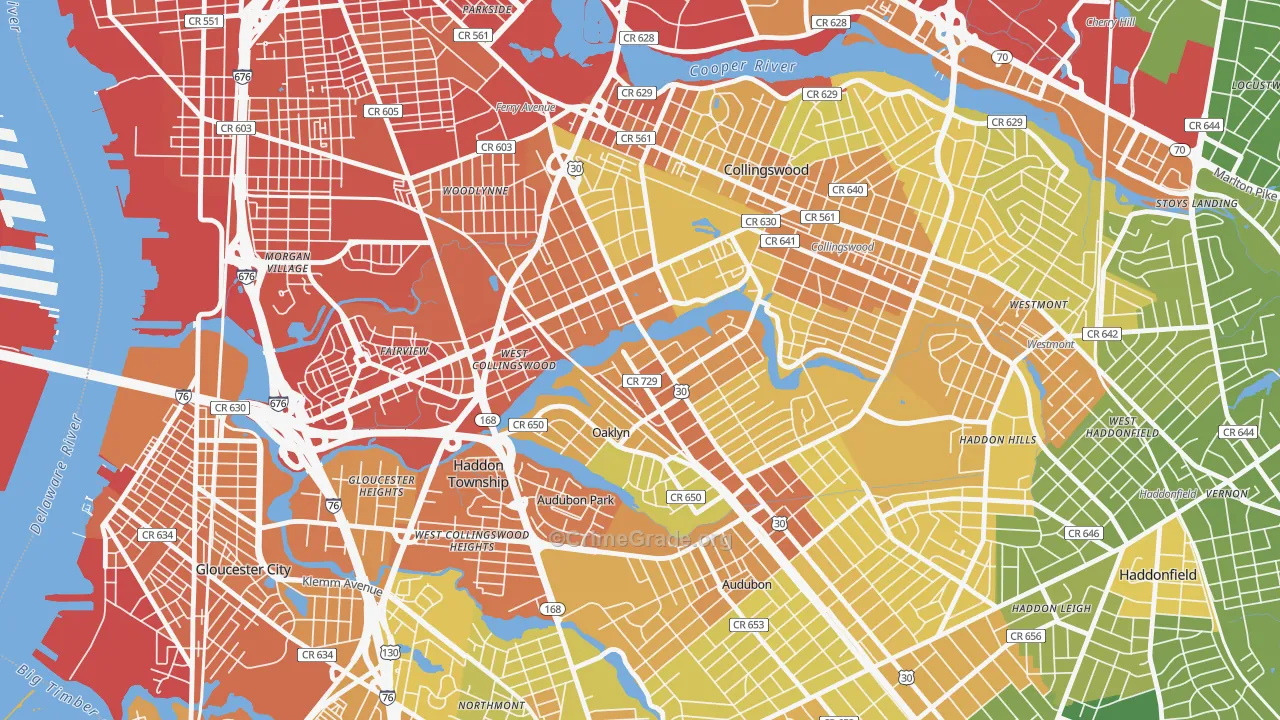 Oaklyn, NJ Map of Murder Rates
