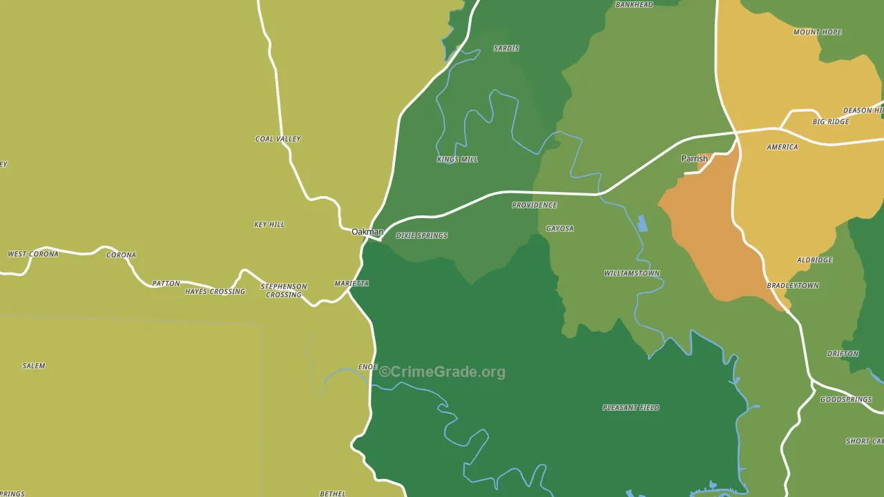 Oakman, AL Map of Murder Rates