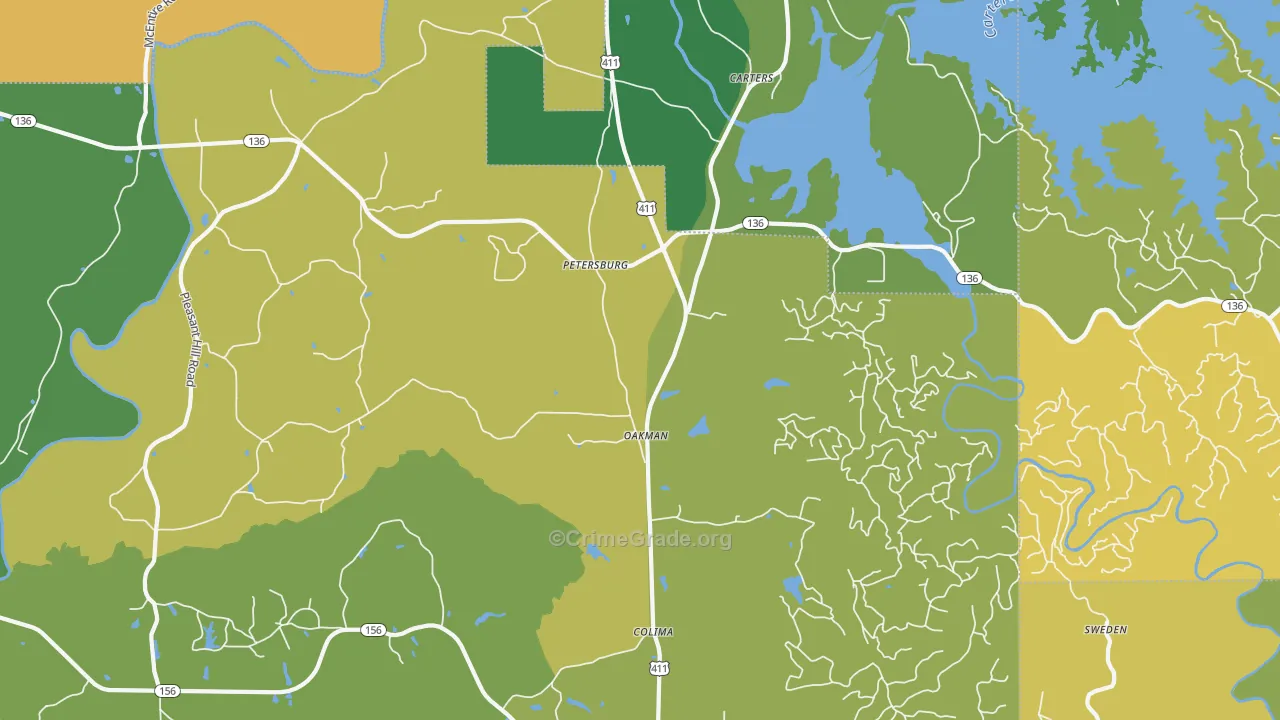 Oakman, GA Map of Murder Rates