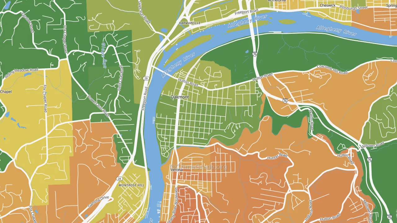 Oakmont, PA Map of Murder Rates