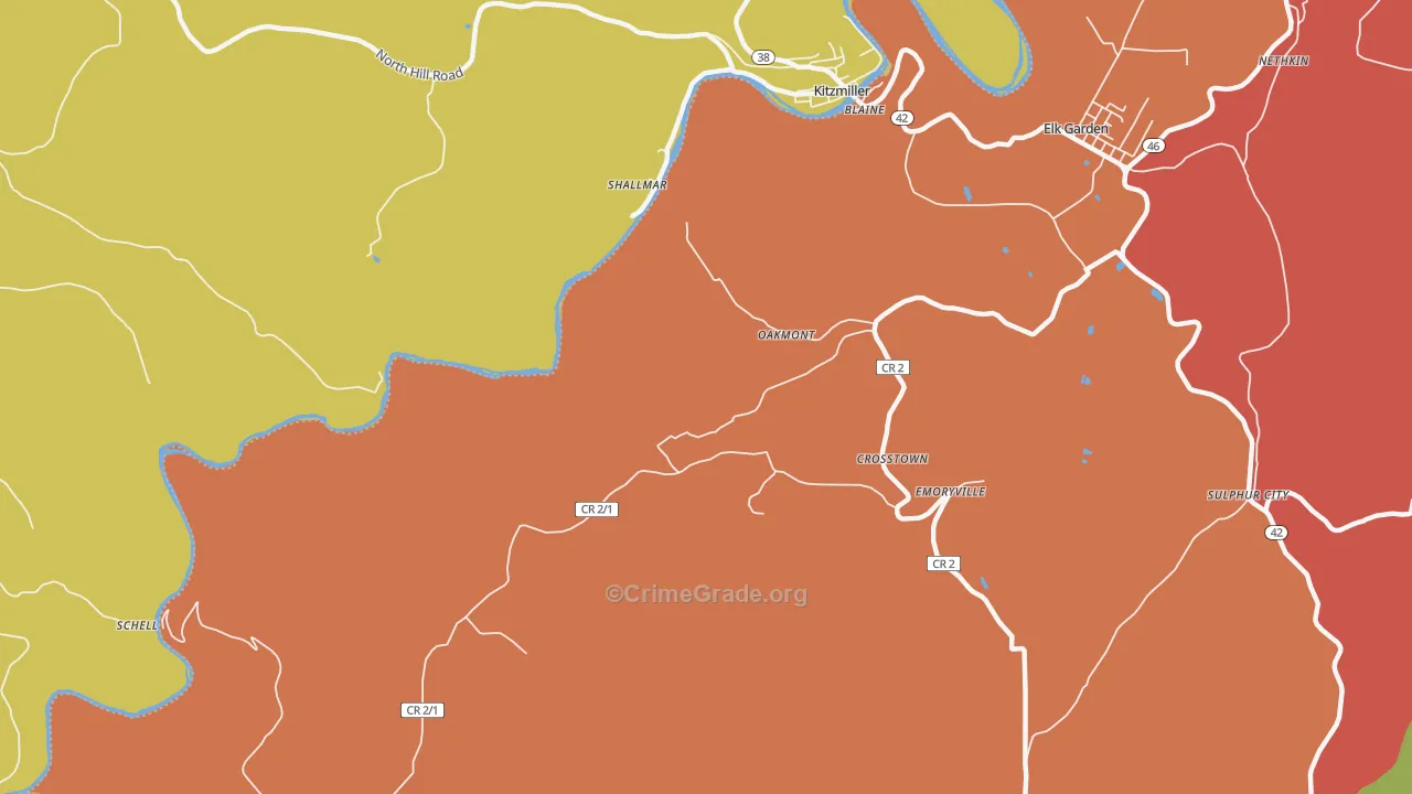 Oakmont, WV Map of Murder Rates