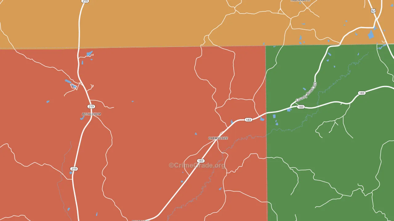 Oakmulgee, AL Map of Murder Rates