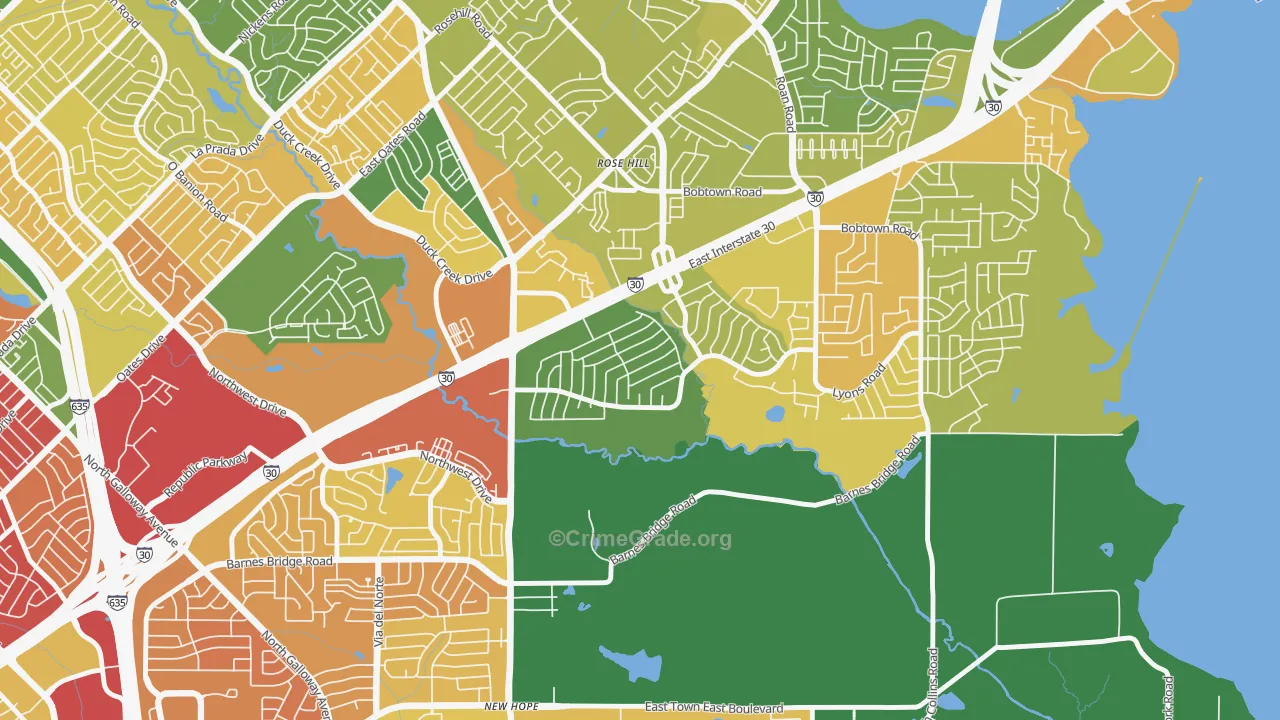 Oaks, Garland, TX Map of Murder Rates