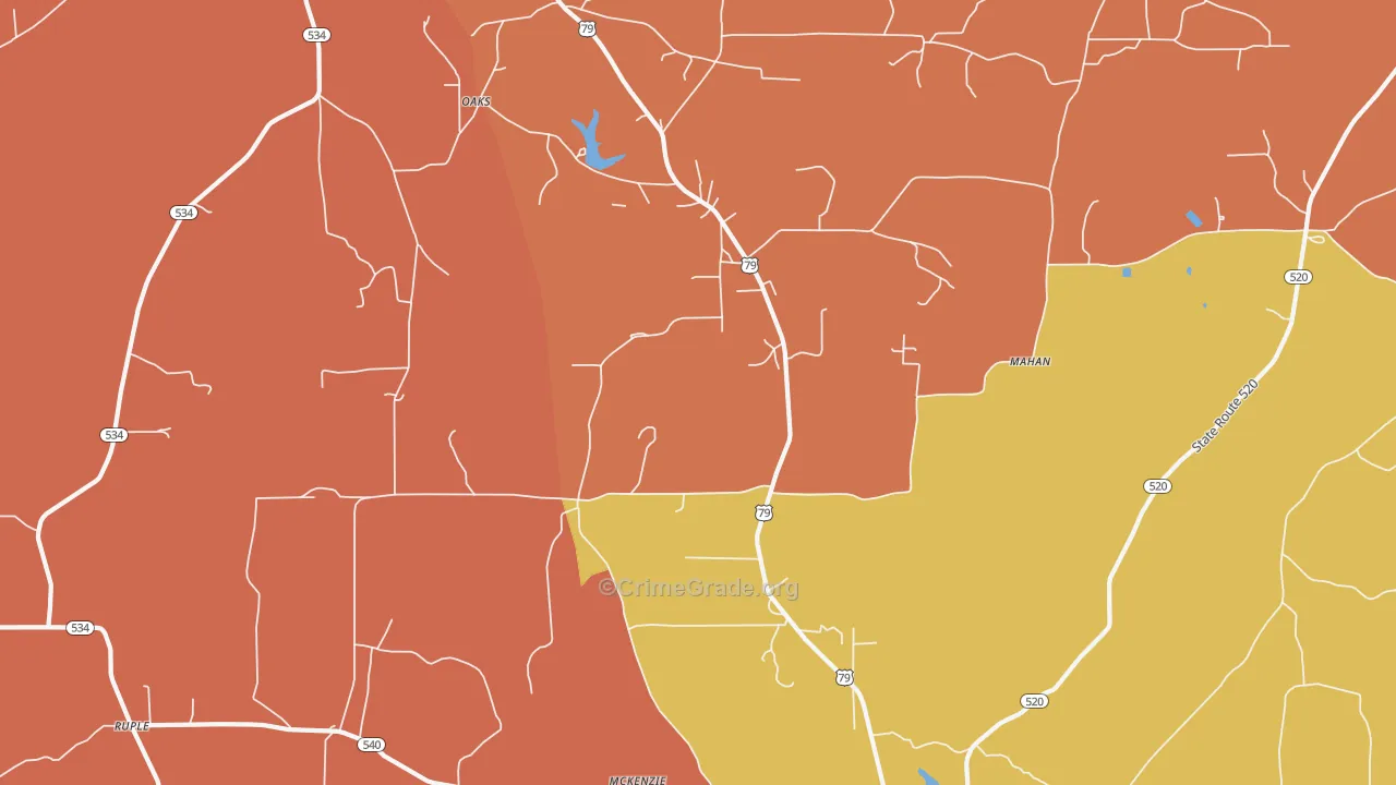 Oaks, LA Map of Murder Rates