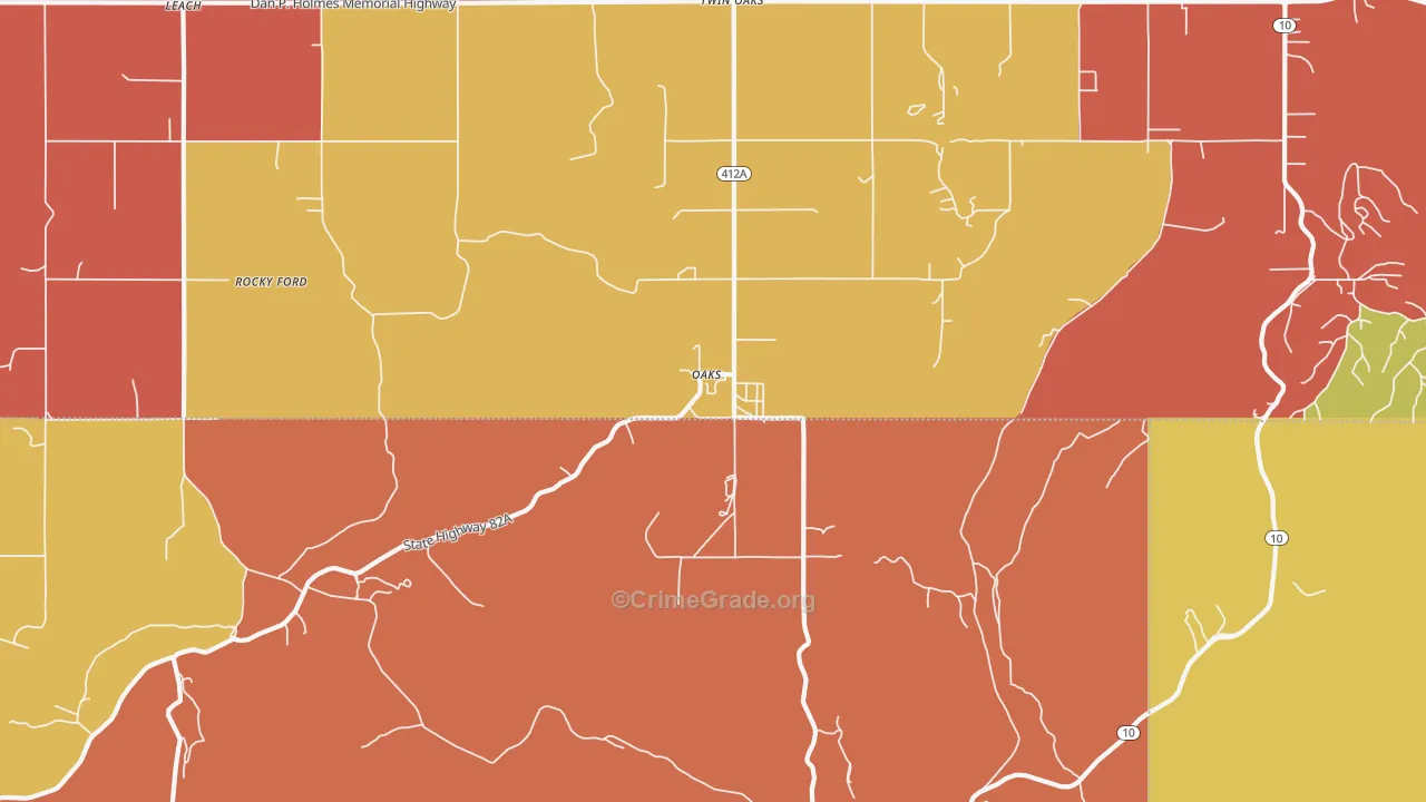 Oaks, OK Map of Murder Rates