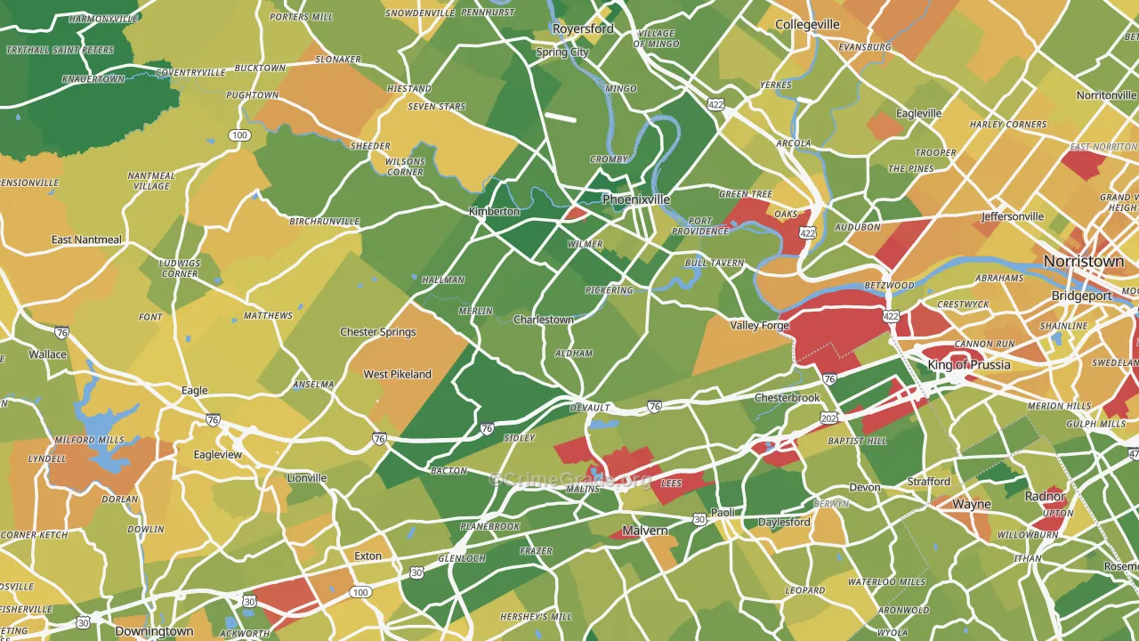 Oaks, PA Map of Murder Rates