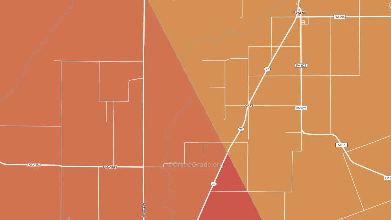 Oaks, TX Map of Murder Rates