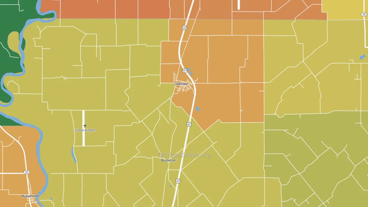 Oaktown, IN Map of Murder Rates