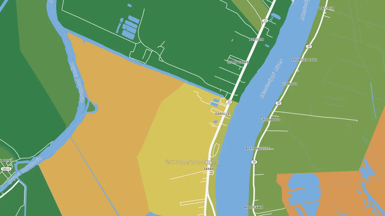 Oakville, LA Map of Murder Rates