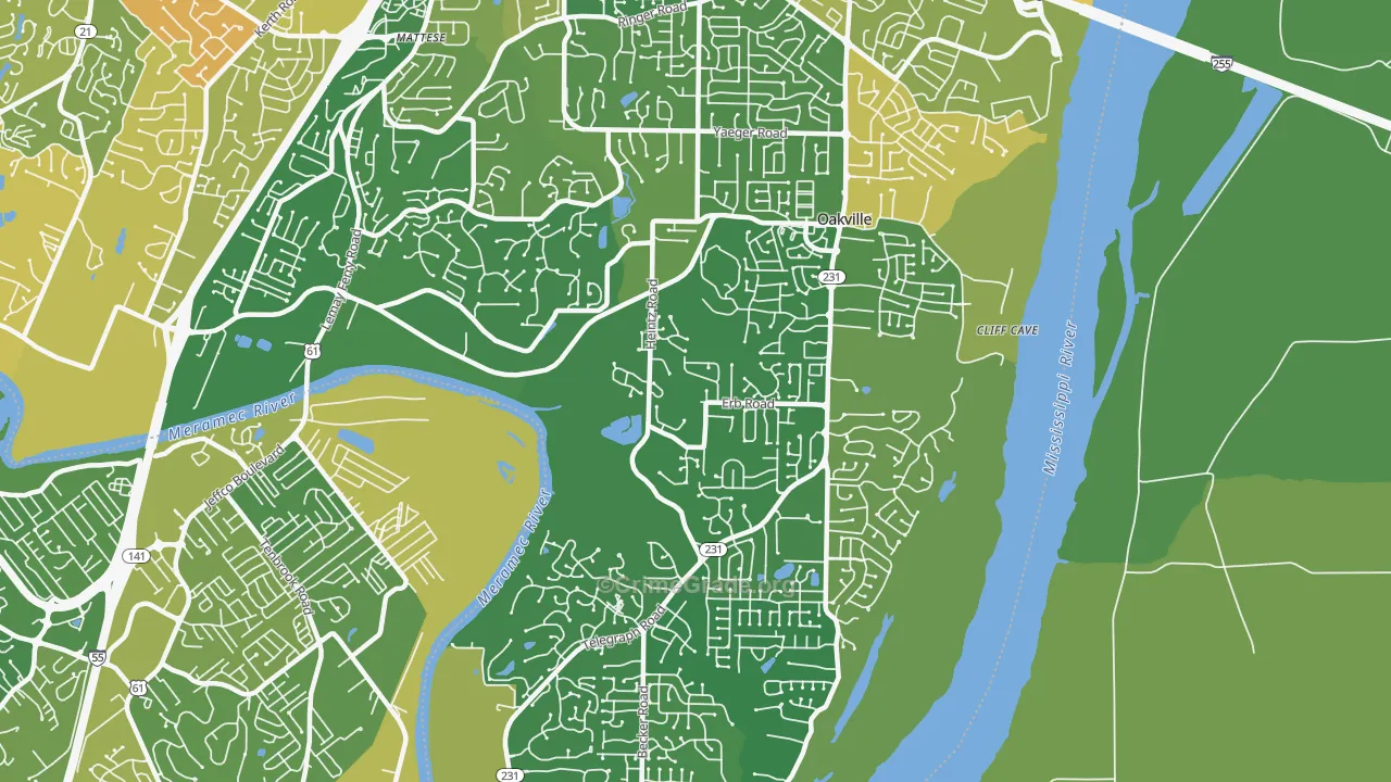 Oakville, MO Map of Murder Rates