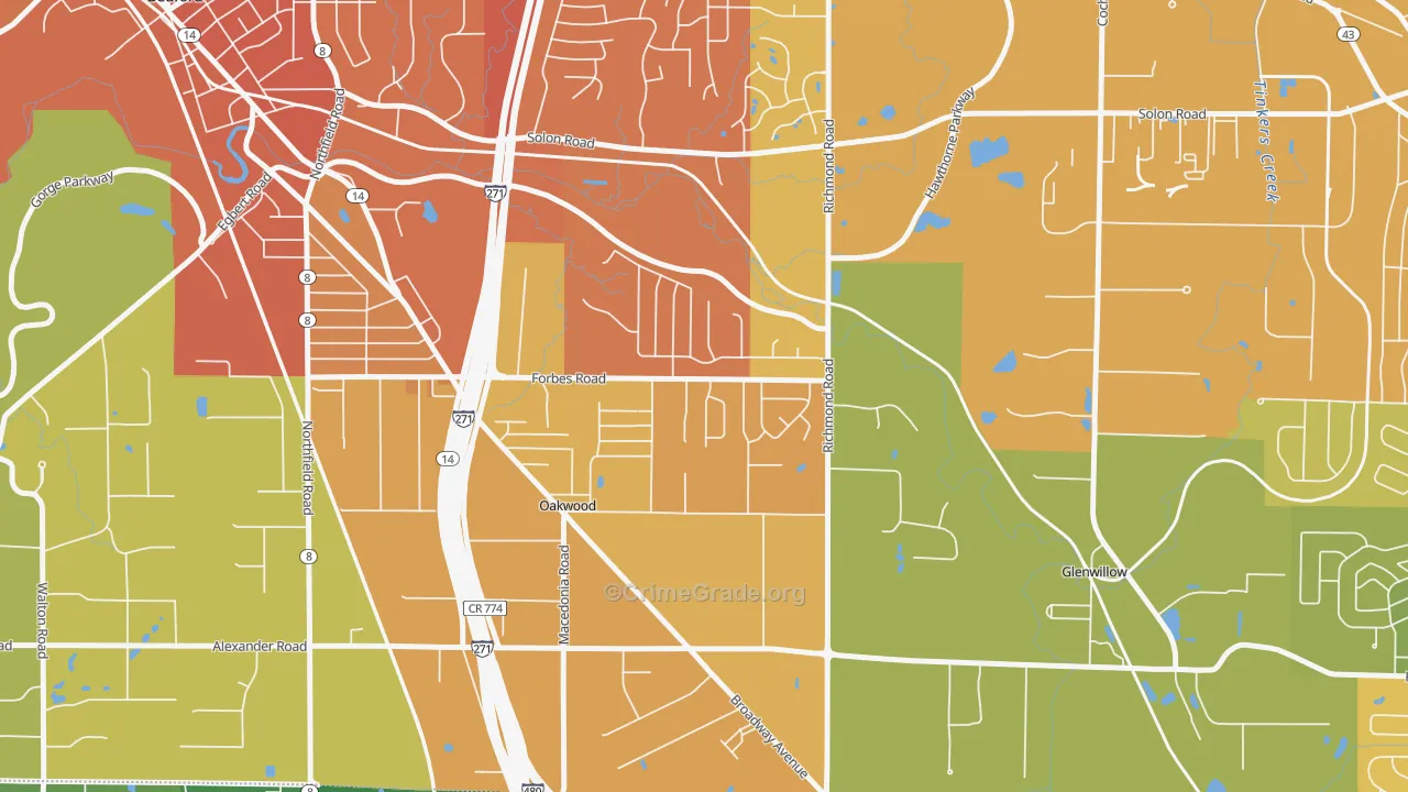 oakwood, Bedford, OH Map of Murder Rates
