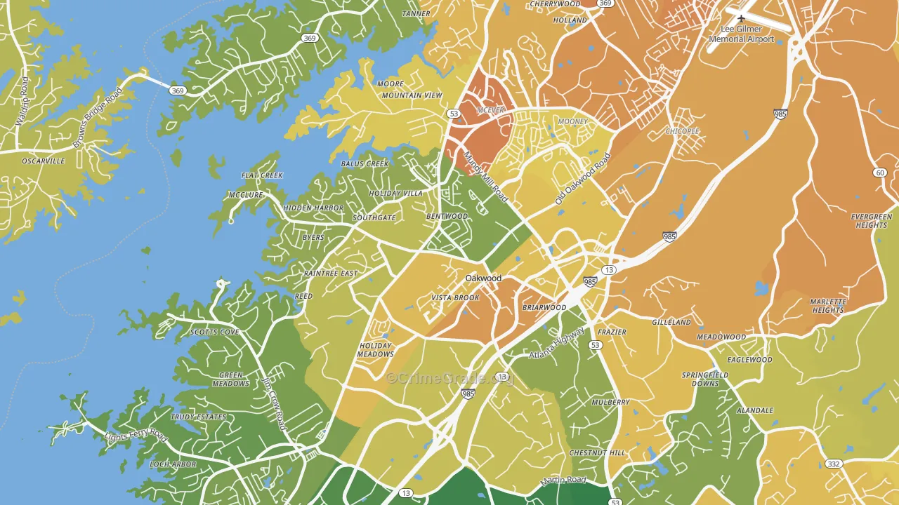 Oakwood, GA Map of Murder Rates