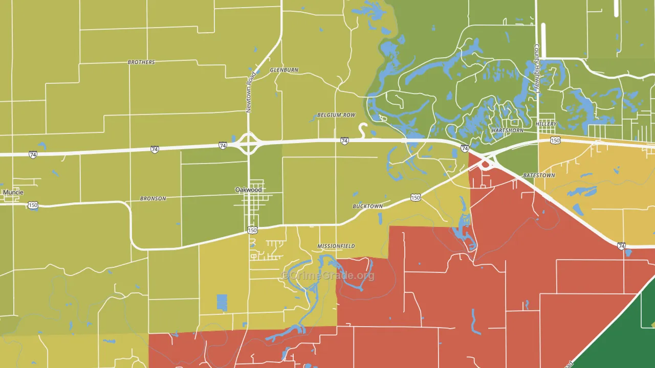 Oakwood, IL Map of Murder Rates