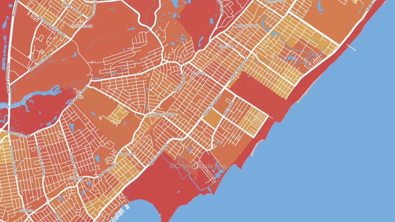 Oakwood, Staten Island, NY Map of Murder Rates