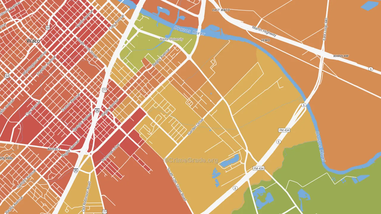 Oakwood, Waco, TX Map of Murder Rates