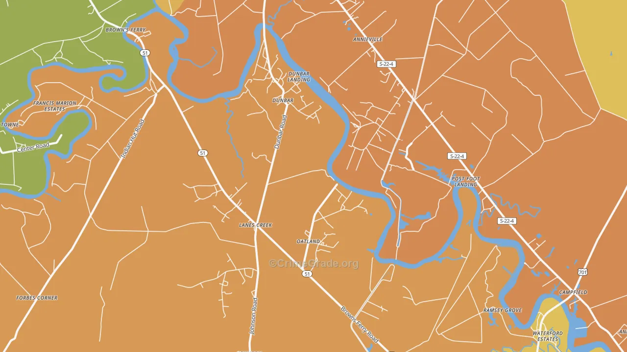 Oatland, SC Map of Murder Rates