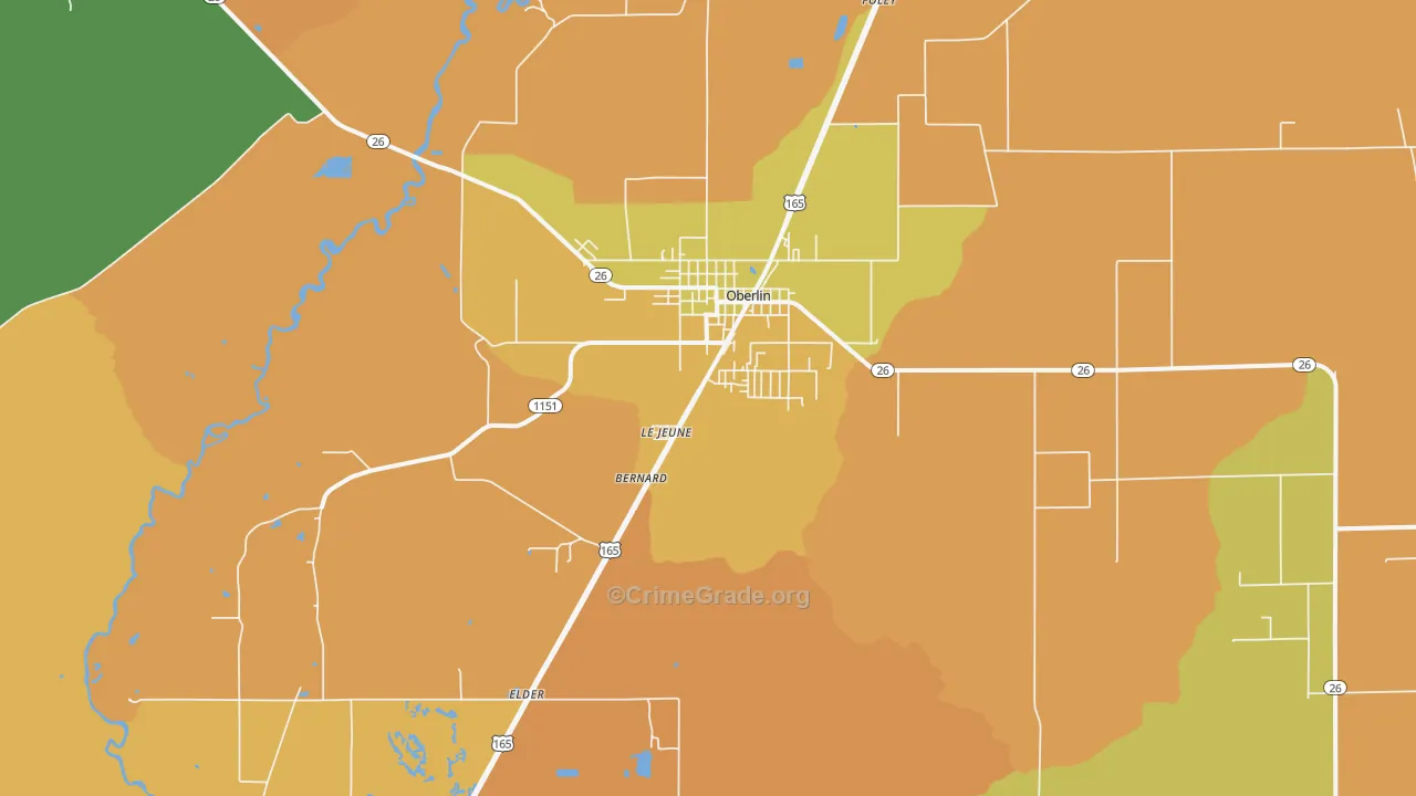 Oberlin, LA Map of Murder Rates