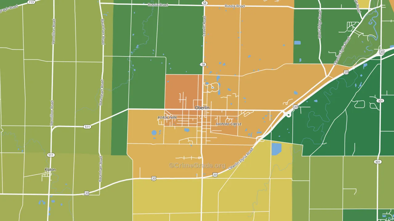 Oberlin, OH Map of Murder Rates