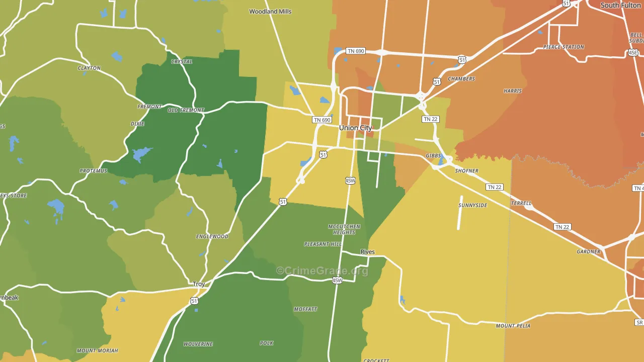 Obion County, TN Map of Murder Rates