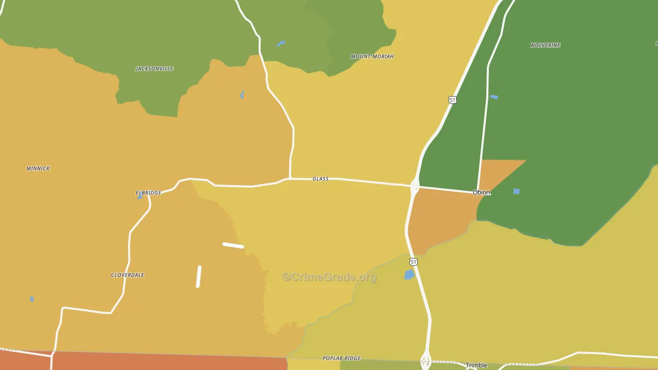 Obion, TN Map of Murder Rates