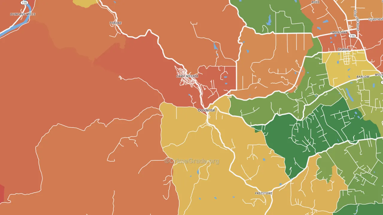 Occidental, CA Map of Murder Rates