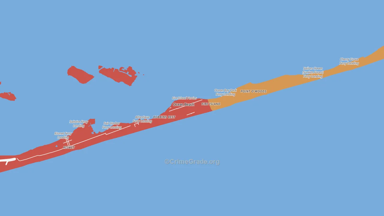 Ocean Beach, NY Map of Murder Rates