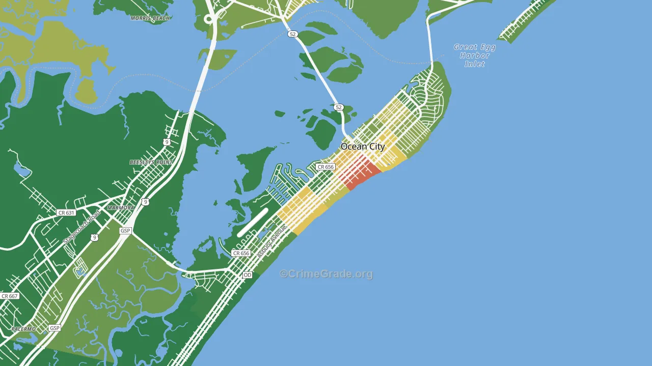 Ocean City, NJ Map of Murder Rates