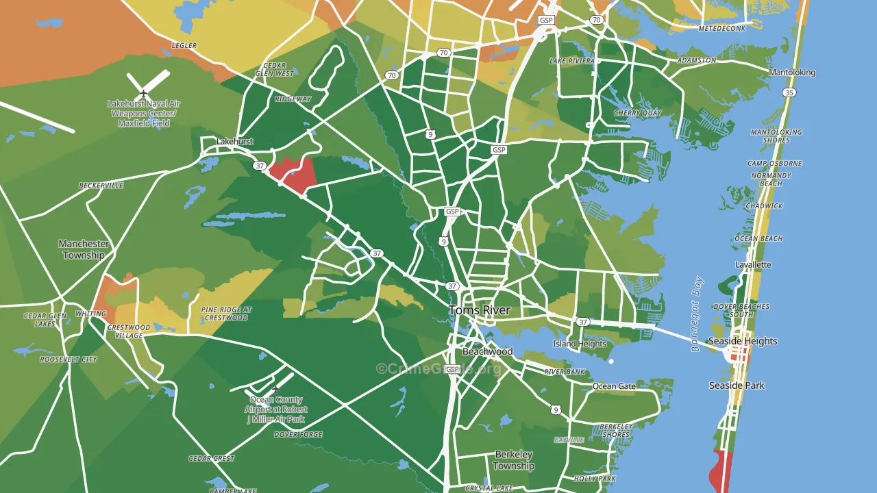 Ocean County, NJ Map of Murder Rates