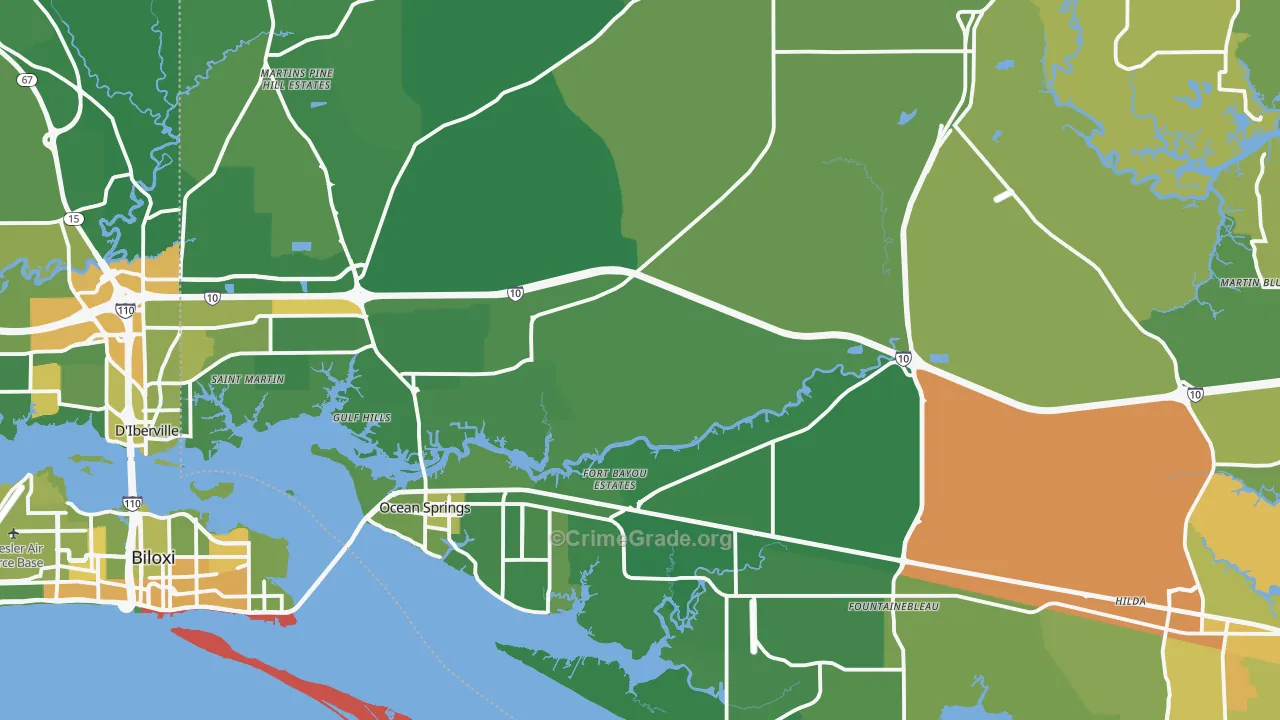 Ocean Springs, MS Map of Murder Rates