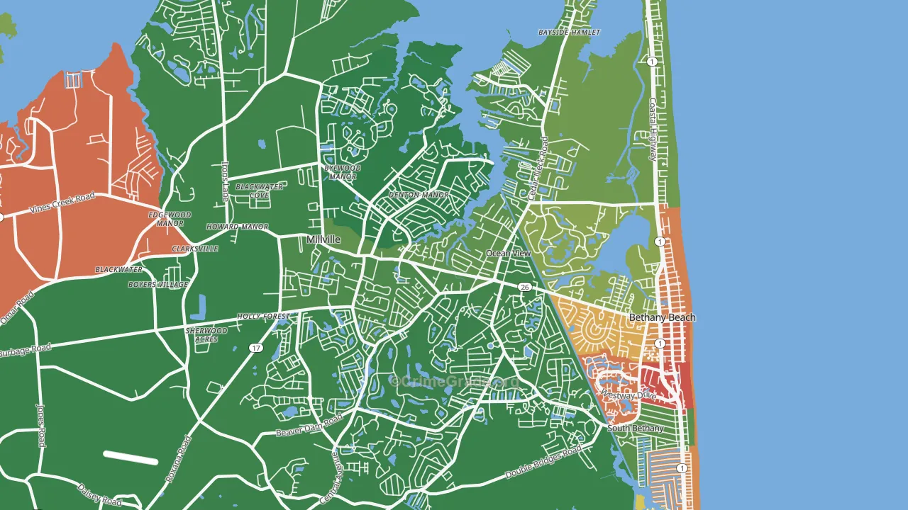 Ocean View, DE Map of Murder Rates