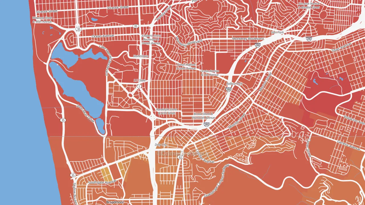 Ocean View, San Francisco, CA Map of Murder Rates