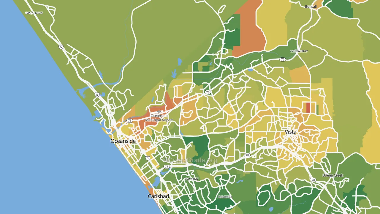 Oceanside, CA Map of Murder Rates